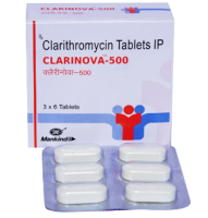 Strip and a box pack of generic Clarithromycin 500mg Tablet